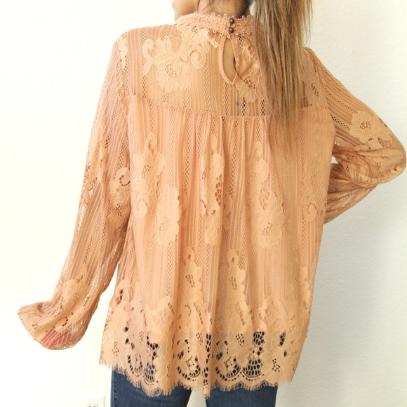 NWT Xhilaration Babydoll Top Lace Peach Boho - Picture 2 of 7